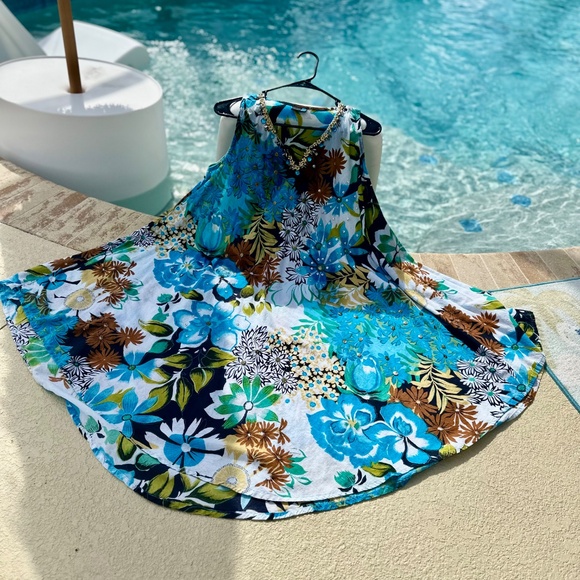 Feelings, Tropical Floral Print Beaded Flowy Maxi Dress, Boho, O/S - Picture 5 of 8